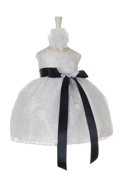 white dress with navy sash
